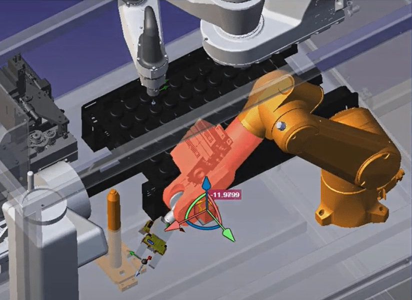 Simulação acusando colisão do antebraço do robô com a estrutura mecânica
